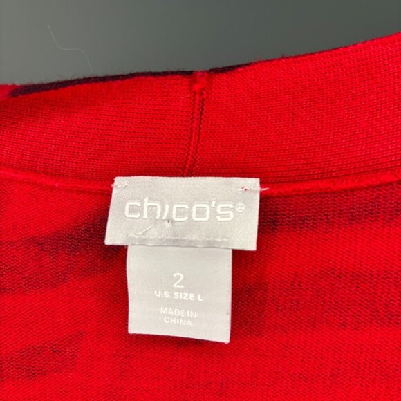CHICO'S Red Black Long Cardigan Womens L Open Front Long Sleeve - Picture 6 of 6